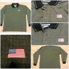 MEN'S USA  AMERICAN FLAG JULY 4 brown Long Sleeve Patriotic Polo Shirt XL NWOT