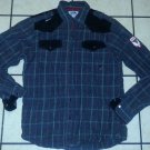 Akademiks Black Grey Military style plaid long sleeve button up shirt L
