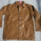 Men's tan leather long sleeve jacket Vintage style Quater Length leather Coat L