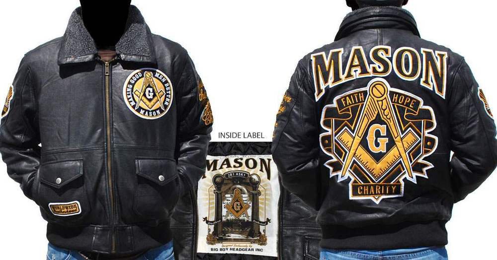 Masonic Leather Jacket Freemason Masonic Mason Black Gold Leather Coat M-4X