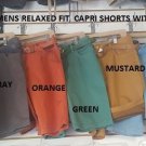 Fashion Capri style shorts Orange Twill relaxed fit casual walking short 30W-38W