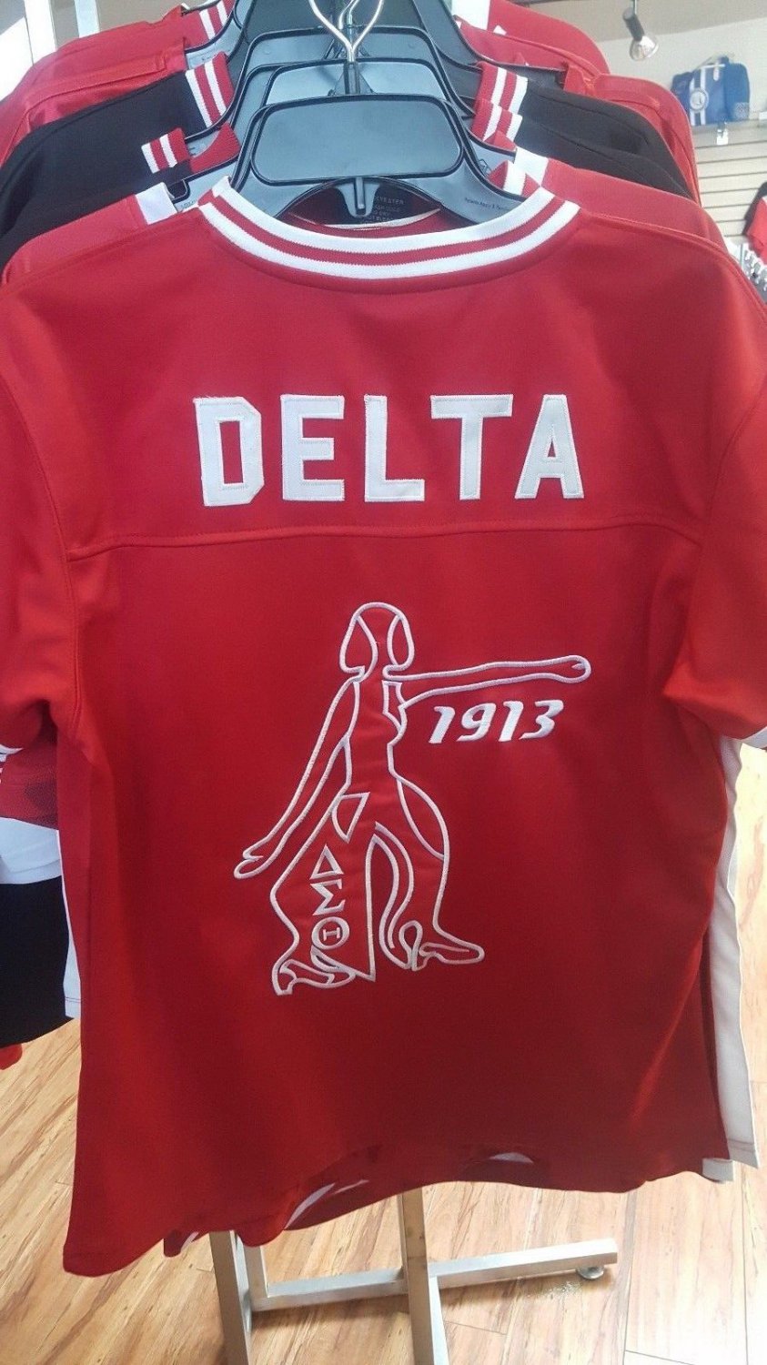 Delta Diva Delta Sigma Theta Football Jersey Sorority Red Bling Jersey DST