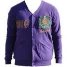 OMEGA PSI PHI FRATERNITY CARDIGAN SWEATER SOBAT Q-DOG PURPLE GOLD SWEATER TOP