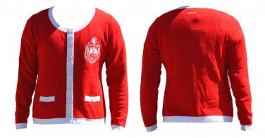 Delta Diva Sorority Jacket DST 1913 RED WHITE COTTON CARDIGAN SWEATER OOO-OOP