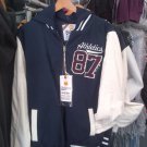 Blue White Varsity style hoodie jacket Men's zip up Letterman Hoodie Jacket XL