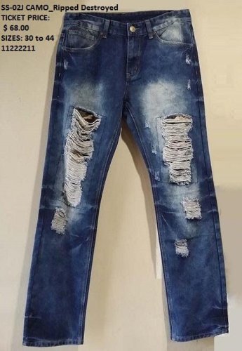 Men's distressed blue denim Jean Pants Ripped Denim Jean Pants 30W-44W #2