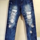 Mens distressed blue denim Jean Pants Ripped Denim Jean Pants 30W-44W #3