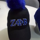 ZETA PHI BETA SORORITY BLACK BASEBALL HAT CAP ZETA PHI BETA FLUFFY BALL HAT