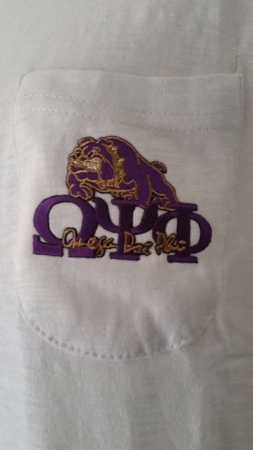 Omega Psi Phi Fraternity Long Sleeve Pocket T Shirt White Round