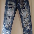 Ripped blue denim Jean Pants Disstressed Ripped Blue Denim Jean Pants 30W-44W