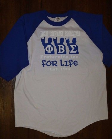 PHI BETA SIGMA FRATERNITY Blue White Raglan T-shirt PHI BETA SIGMA LOGO TEE 2X