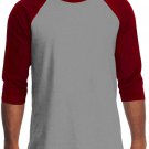 Gray Burgundy Long sleeve baseball T shirt Men's Raglan baseball T-shirt  Pro5