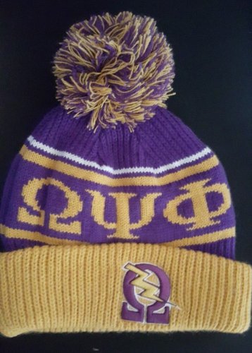 OMEGA PSI PHI PURPLE GOLD BALL BEANIE CAP MENS SKI BEANIE HAT Q- DOG BEANIE #3