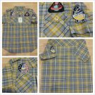 Mens Yellow White Gray stripe plaid short sleeve button up shirt M-2X