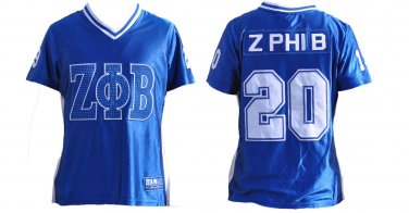 ZETA PHI BETA SORORITY BLUE FOOTBALL JERSEY WOMENS ZETA PHI BETA BLING JERSEY SM