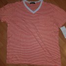 RED WHITE SHORT  SLEEVE V-NECK T-SHIRT STRIPE V-NECK FASHION T-SHIRT L