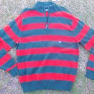orange green stripe Long sleeve sweater Men's zip up pullover sweater L