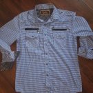 BLUE WHITE LONG SLEEVE BUTTON UP SHIRT MENS STRIPE DRESS CASUAL SHIRT LG