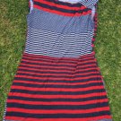 Women's red white blue short sleeve top Crew neck stripe blouse top T-shirt M