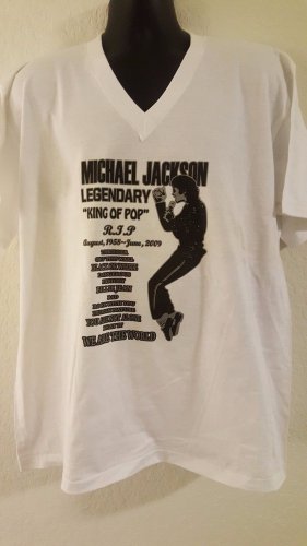 WHITE SHORT SLEEVE V NECK T- SHIRT MENS 80'S 90'S KING OF POP V NECK T SHIRT XL