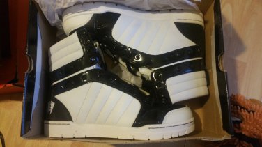 BLAC LABEL HIGH TOP SNEAKERS BLACK WHITE HIGH ANKLE TENNIS SHOE SNEAKER 8.5