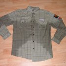 Olive Green long sleeve button up shirt Plaid button up tie-dye Shirt XL