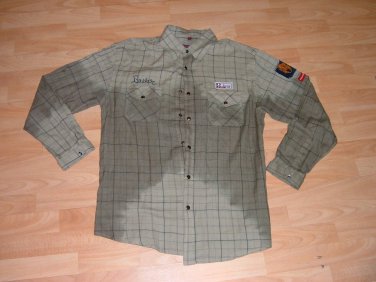 Olive Green long sleeve button up shirt Plaid button up tie-dye Shirt XL