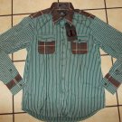 Mens plaid stripe long sleeve button up shirt Brown White Green dress shirt  L