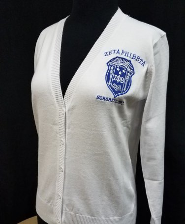 ZETA PHI BETA SORORITY CARDIGAN SWEATER WHITE SORORITY CARDIGAN SWEATER 1920