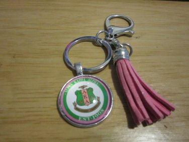 Alpha Kappa Alpha Glass Dome Key Chains Holder Charms AKA Silver Purse Clip