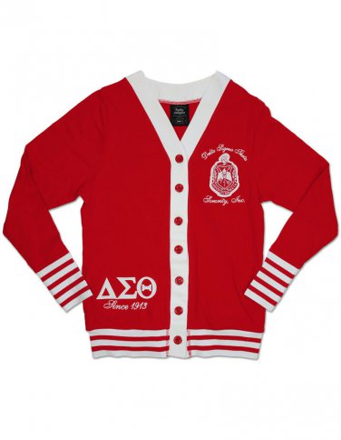 Delta Sigma Theta Sorority 1913 RED WHITE LIGHT CARDIGAN SWEATER OO-OOP #6