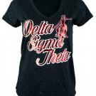 DELTA SIGMA THETA SORORITY V-NECK T-SHIRT  SHORT SLEEVE V-NECK T-SHIRT BLACK