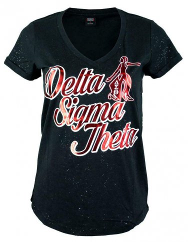 DELTA SIGMA THETA SORORITY V-NECK T-SHIRT  SHORT SLEEVE V-NECK T-SHIRT BLACK