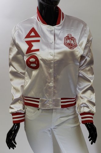 DELTA SIGMA THETA SORORITY SATIN LETTERMAN JACKET DELTA DIVA CRIMSON JACKET