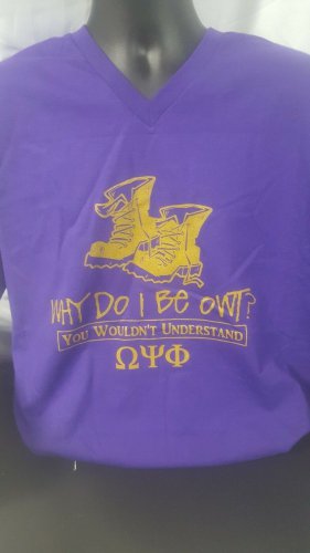 OMEGA PSI PHI FRATERNITY SHORT SLEEVE V NECK T-SHIRT WHY DO I OWT? Q DOG SHIRT