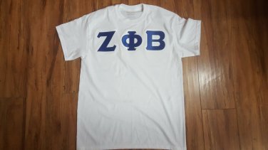 ZETA PHI BETA SORORITY  T-SHIRT Z-PHI WHITE SHORT SLEEVE T-SHIRT TWILL LETTERS