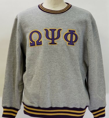 OMEGA PSI PHI FRATERNITY SWEAT SHIRT GRAY PURPLE  Q PSI PHI SWEAT SHIRT