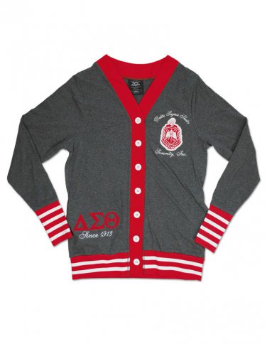 Delta Sigma Theta Sorority Gray Red CARDIGAN SWEATER DELTA DIVA CARDIGAN TOP