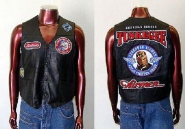 Tuskegee Airmen Red tails Leather Vest Jacket  Red Tails Motorcycle Vest 3XL