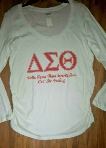 DELTA SIGMA THETA SORORITY WHIT LONG SLEEVE SHIRT MATERNITY TOP LARGE