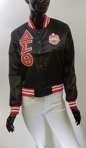 DELTA SIGMA THETA SORORITY SATIN LETTERMAN JACKET DELTA DIVA BLACK JACKET