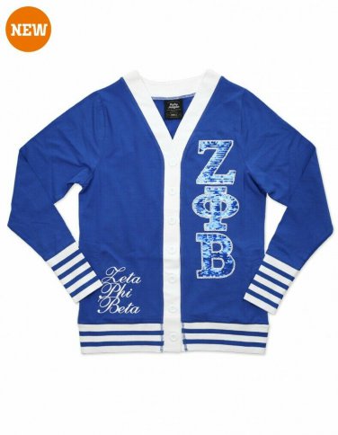 ZETA PHI BETA SORORITY BLUE SEQUIN LIGHT WEIGHT CARDIGAN SWEATER S-3X