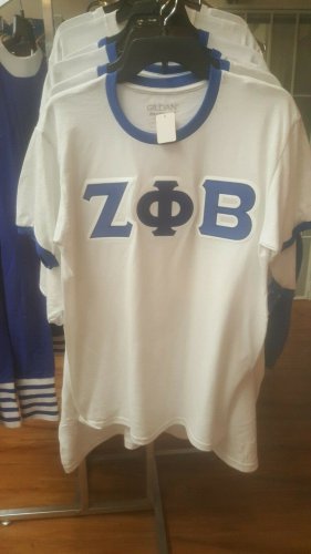 ZETA PHI BETA SORORITY T-SHIRT BLUE WHITE SHORT SLEEVE  T-SHIRT