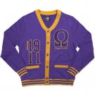 OMEGA PSI PHI FRATERNITY CARDIGAN SWEATER Q-DOG PURPLE GOLD SWEATER 1911