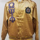 Omega Psi Phi Fraternity Satin Varsity Gold Q-Dog Jacket Satin Varsity Jacket
