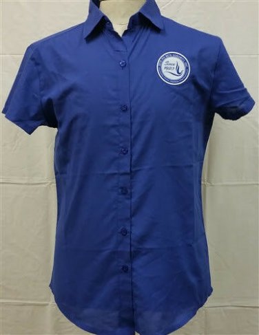 ZETA PHI BETA SORORITY DRESS SHIRT BLUE SHORT SLEEVE BUTTON DOWN TOP