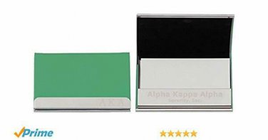ALPHA KAPPA ALPHA  Engrave Leather Business Card Holder Magnetic Closure GREEN