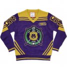 OMEGA PSI PHI FRATERNITY WOOL V-NECK SWEATER  Q-DOG PURPLE GOLD SWEATER TOP