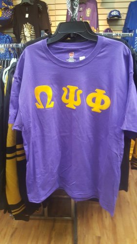 OMEGA PSI PHI  Fraternity Short Sleeve T-Shirt Twill Letter Omega Greek T-shirt
