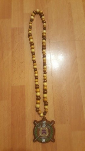 Omega Psi Phi  Wood Bead Tiki Raised Color Crest Necklace